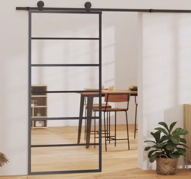 Berkfield Home Sliding Glass and Aluminium Door, Black, W: 90 cm, H: 205 cm