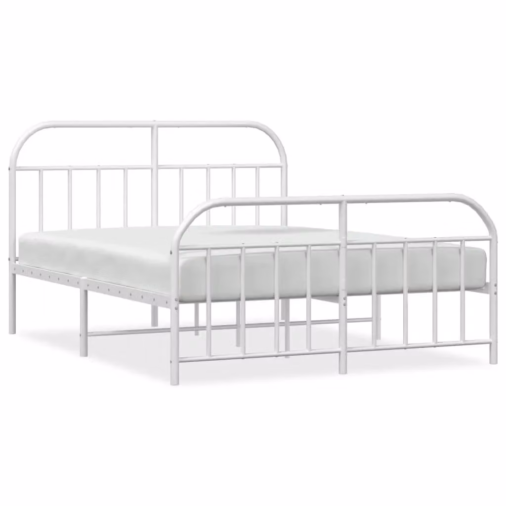 Berkfield Home Metal Bed Frame with Headboard and Footboard in White, W: 183 cm, L: 213 cm – 2