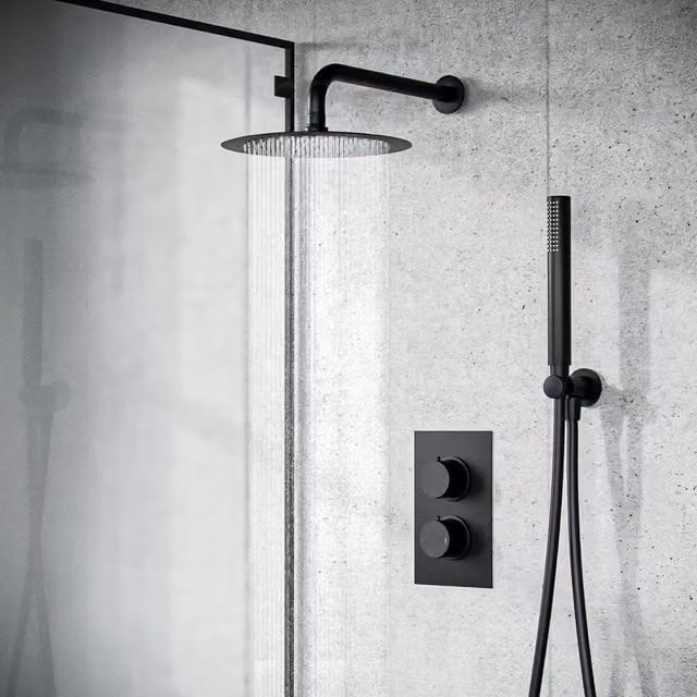 Nes Home Temel Matt Black Round Concealed Thermostatic Mixer Valve and Hand Held Shower Set