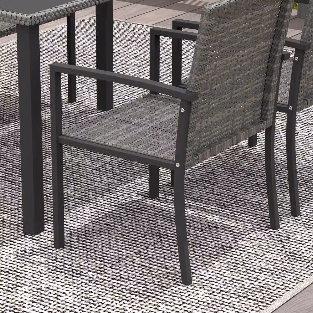 STILVORA 5-Piece Outdoor Dining Set with Grey Tempered Glass Rectangular Table and Powder Coated Steel Chairs – 6