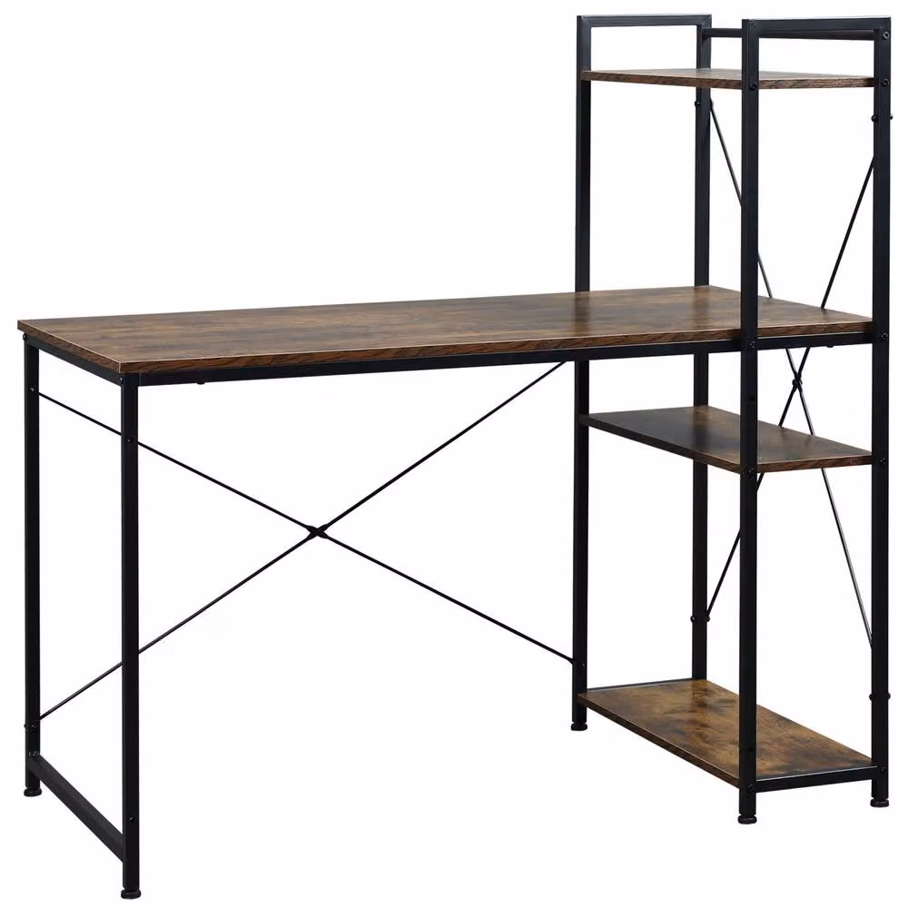 Rolipo Reversible Computer Desk in Brown with Adjustable Storage Shelves, W: 120 cm, D: 64 cm – 2