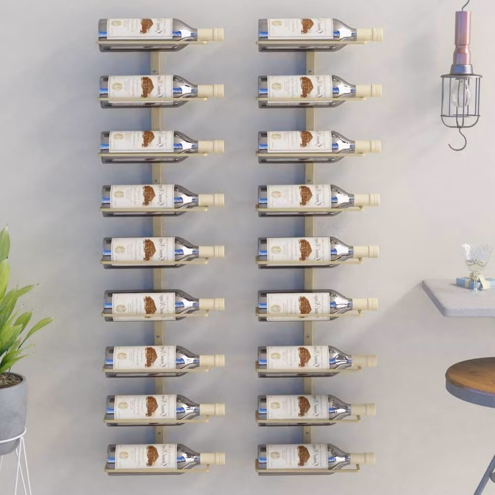 Berkfield Home Gold Iron Wall-mounted Wine Rack for 9 Bottles, 2 Pack – 2