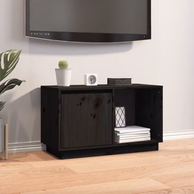 Berkfield Home Black Rustic Solid Wood Pine TV Cabinet W/D/H: 74 x 35 x 44 cm