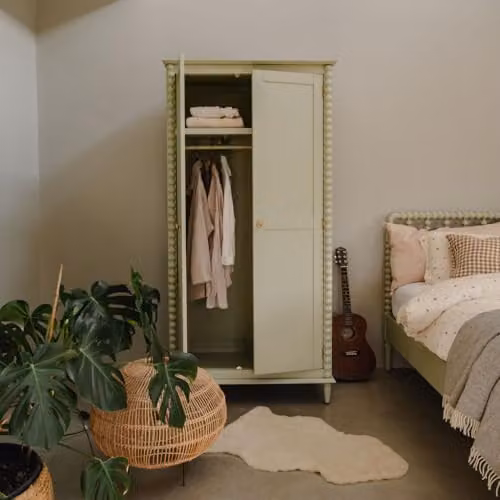Statement Furniture Cromwell Double Wardrobe in Green and Gold with Internal Shelves and Hanging Rail, W: 100 cm, D: 62 cm, H: 200 cm – 1