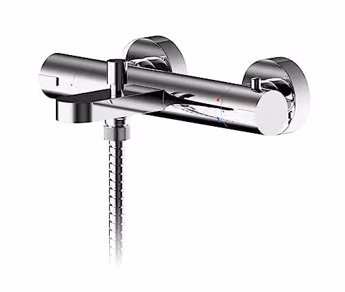 nuie ARV005 Arvan Modern Round Wall Mounted Thermostatic Bath and Shower Mixer Set in Chrome