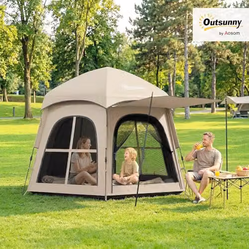 Outsunny Pop Up Tent with 2 Doors and Carry Bag, 3000mm Waterproof, Khaki/Beige – 2