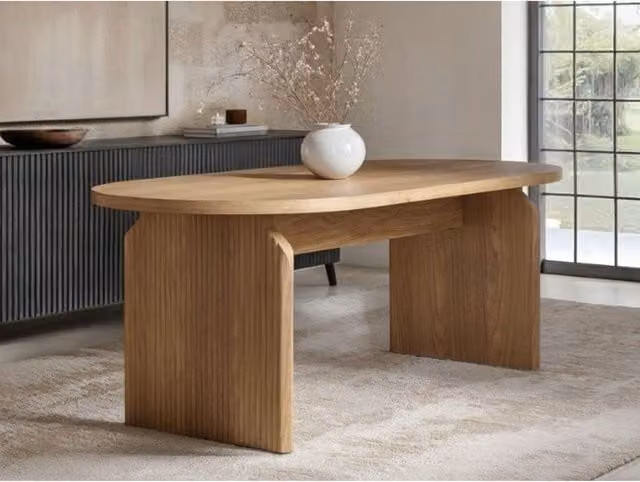 Solace+Co Varm Rectangular Ribbed Wooden Dining Table in Brown Oak