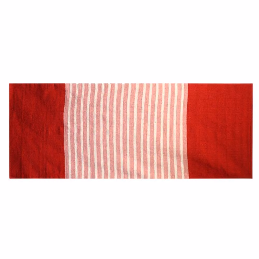 Four Candle Red and Pink Striped Indian Cotton Woven Rug, W: 170 cm, D: 70 cm – 2
