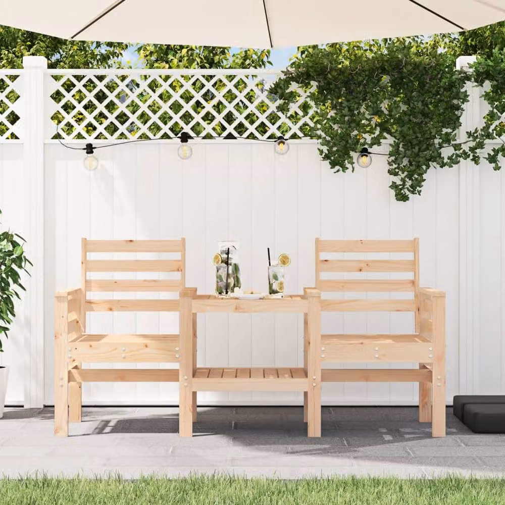 Berkfield Home Rustic 2-Seater Garden Bench with Table in Natural Solid Pine Wood – 2