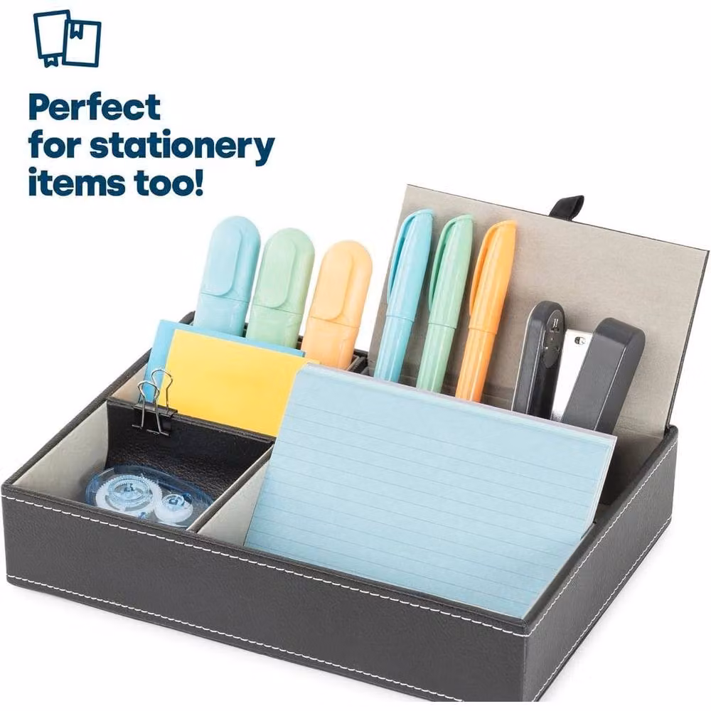 EONLION Black Fabric Valet Organiser Tray with Lid, Width: 50 cm – 3