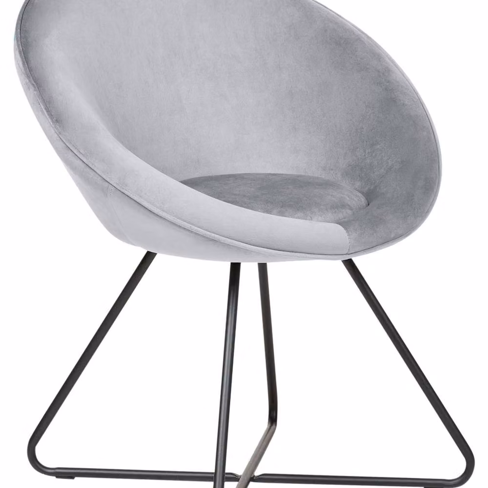 Wyld and Coco Grey Velvet Tub Accent Chair with Lacquered Metal Cross Base – 2
