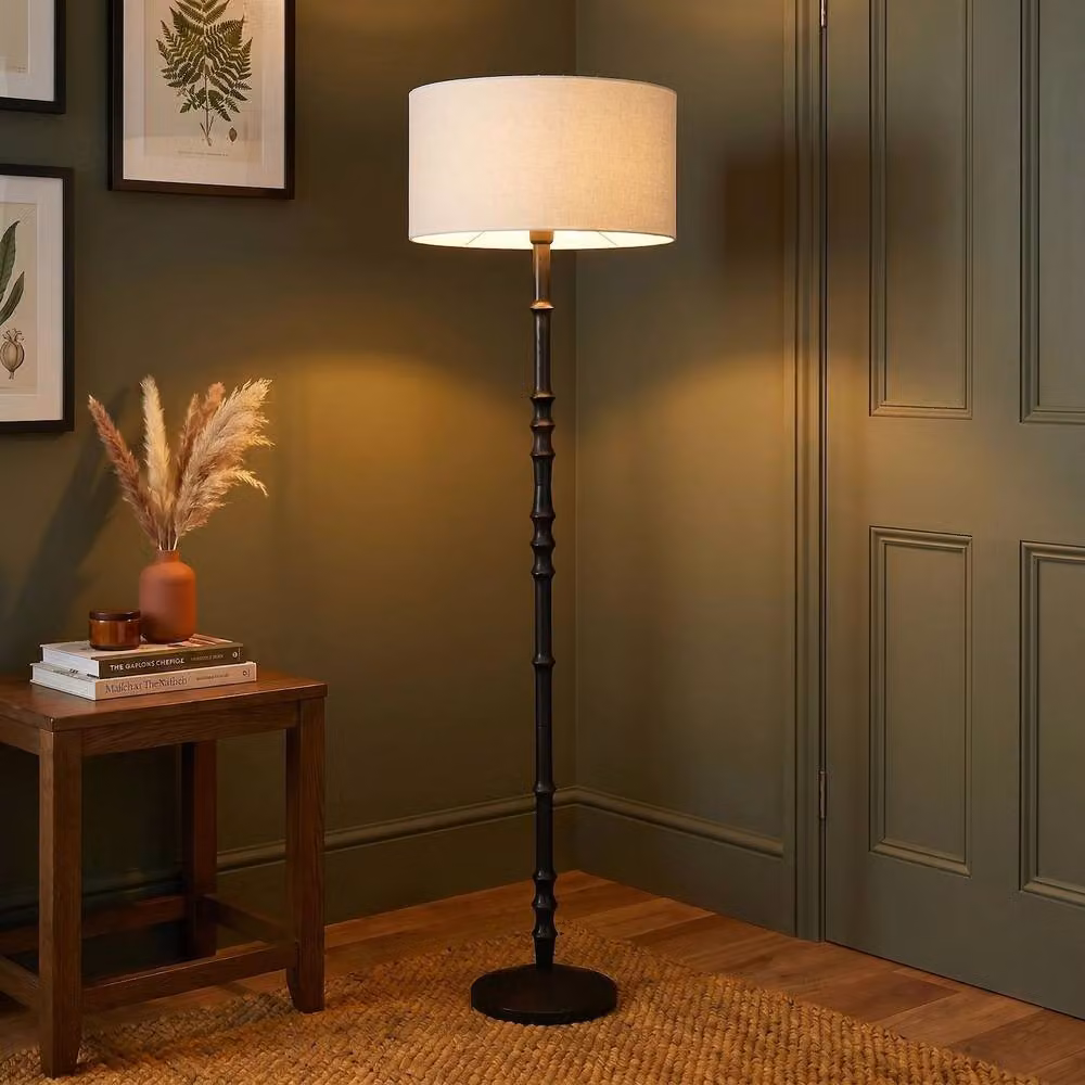 Happy Homewares Classic Black Wood Floor Lamp Base with Reeded Stem Design, Height: 140 cm – 3