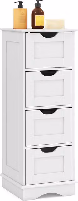 Gymax Freestanding 4-Drawer Narrow Bathroom Floor Storage Cabinet in White – 1