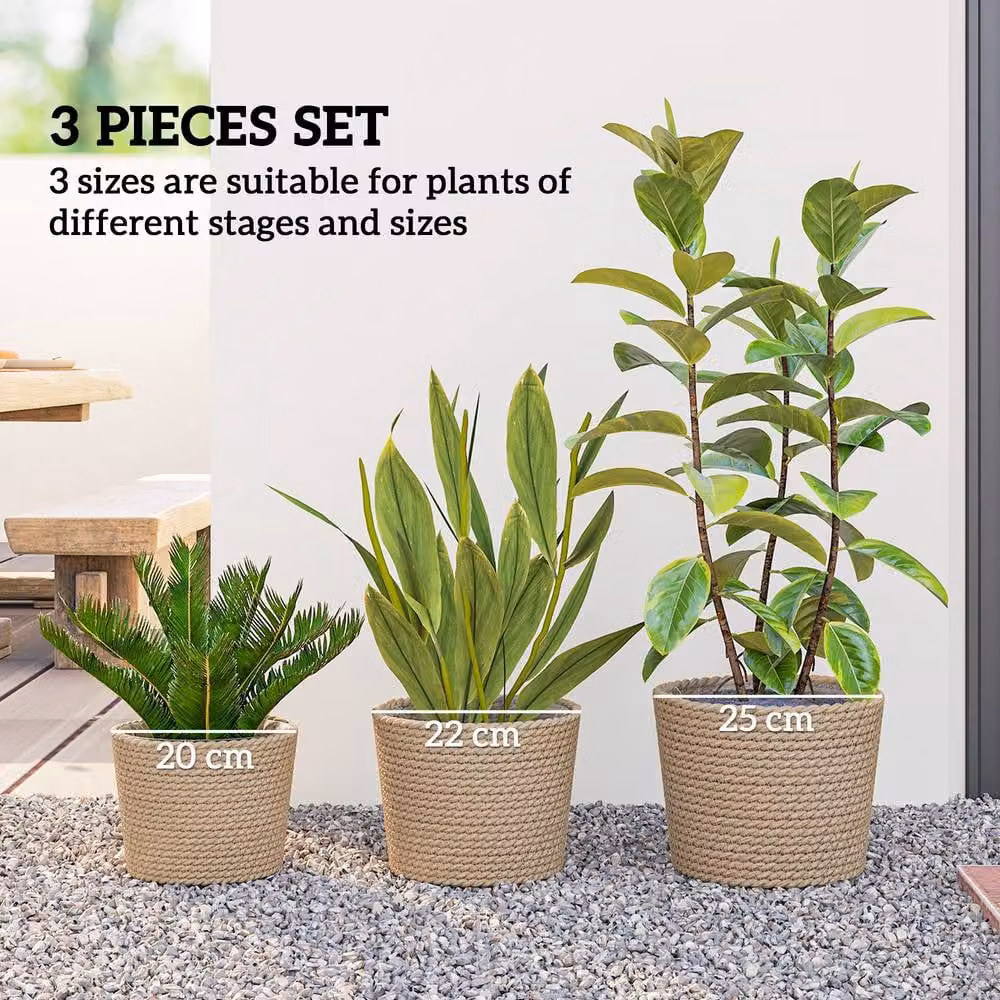 Outsunny Seagrass Plant Pots Set of 3 in Brown and Beige with Plastic Liners – 4