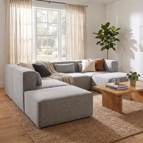 Abakus Direct Doris U-shape Modular Sofa in Grey with Fabric Upholstery and Solid Wood Frame – 5