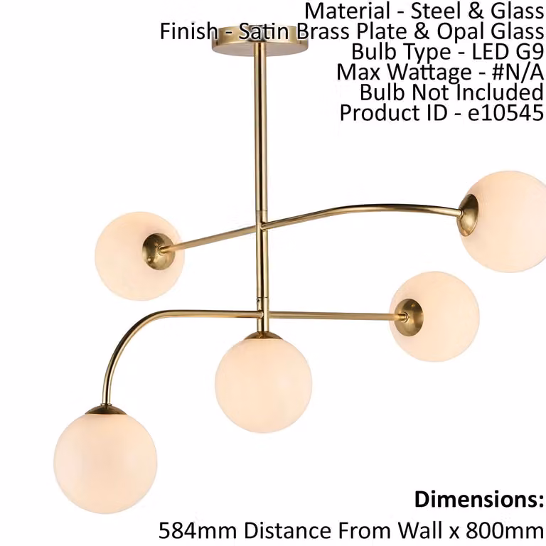 Loops Semi Flush Ceiling Light in Satin Brass with Opal Glass and Transparent Elements