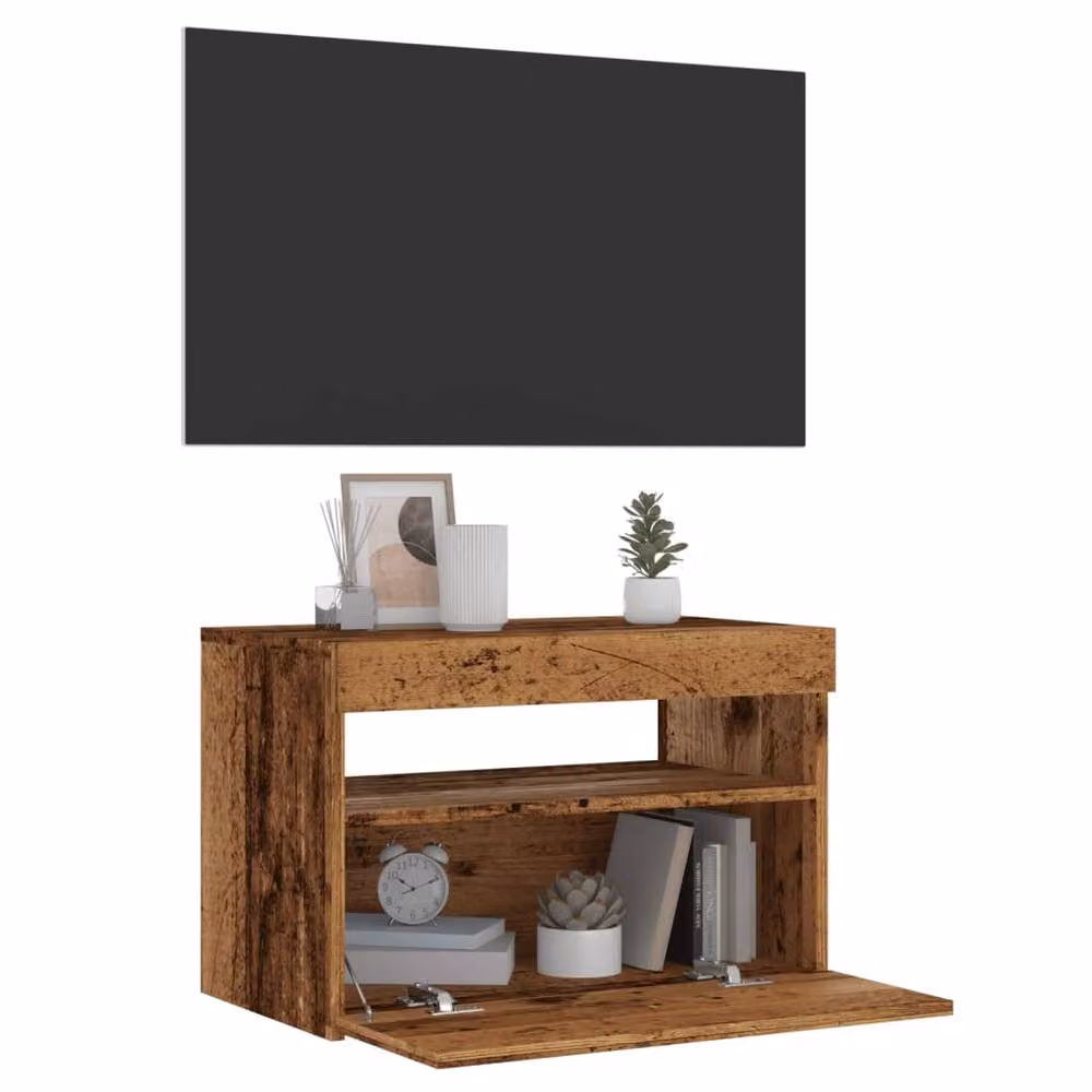 Berkfield Home TV Cabinet with LED Lights in Old Wood Brown, W/D/H: 60 x 35 x 40 cm – 2