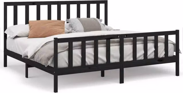 Berkfield Home Black Solid Wood Pine Bed Frame W/D/H: 200 x 200 cm