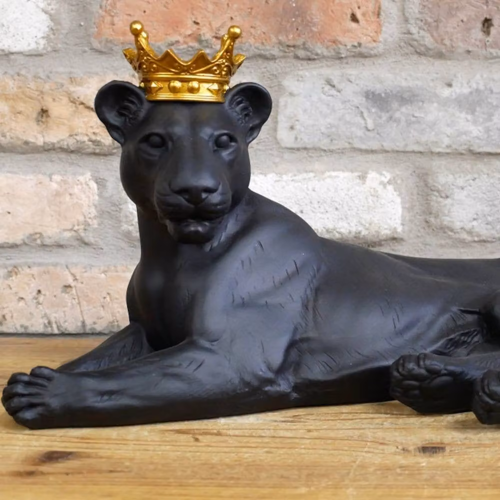 Gifts Direct 2 U Laying Black and Gold Lioness Queen Sculpture Ornament – 4