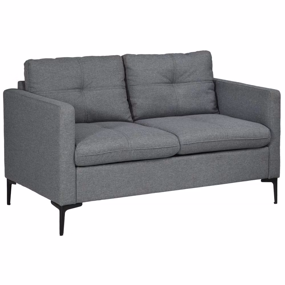 Wyld Haus Malala 2 Seater Loveseat Sofa in Grey Fabric with Steel Legs – 2