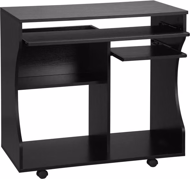 Nordara Black Computer Desk with Keyboard Tray and Shelves, W: 100 cm, D: 80 cm – 1
