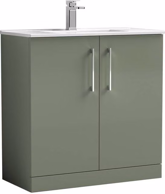 Balterley Modern Freestanding Bathroom Floor Vanity Unit with 2 Soft Close Doors, Satin Green, W: 80 cm