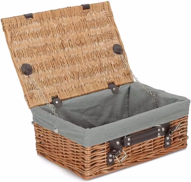 Red Hamper Double Steamed Wicker Picnic Basket with Cotton Lining in Light Tan, Diameter: 36 cm – 1
