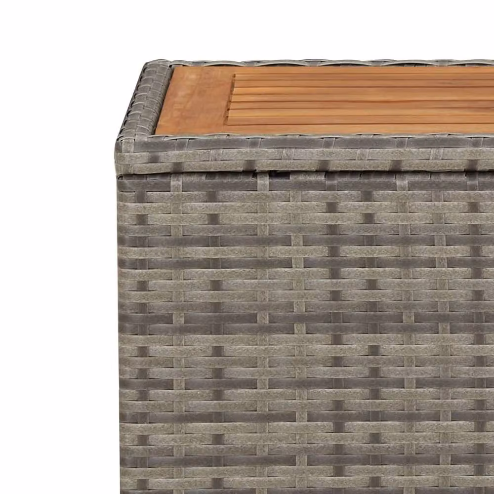 Berkfield Home Grey Poly Rattan Tea Table with Acacia Wood Top – 4