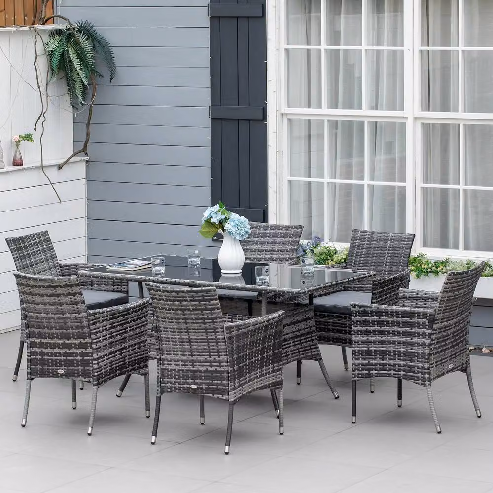 ERGOVEXA 7-Piece Grey Rattan Garden Furniture Set with Cushions – 2