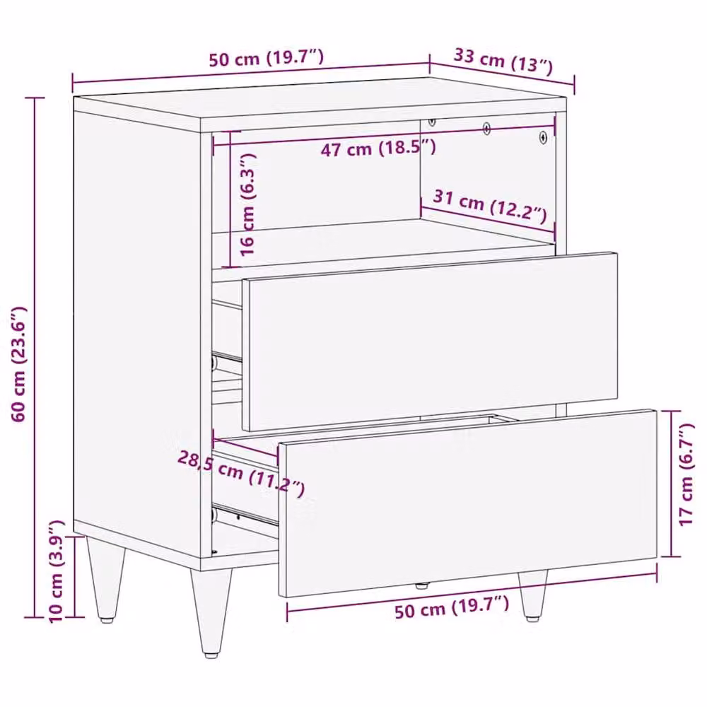 Berkfield Home Beautiful Bedside Cabinet in Light Grey Solid Mango Wood, W/D/H: 50 x 33 x 60 cm – 7