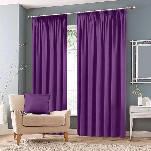 Roseley Plain Purple Blackout Pencil Pleat Fabric Curtains