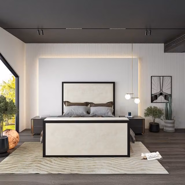 Casani Ivy Metal TV Bed in Sand Naple Fabric, Single, W/D/H: 90 x 190 cm