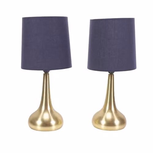 ValueLights Brushed Gold Teardrop Touch Dimmer Table Lamp with Navy Blue Fabric Shade and Bulb Included