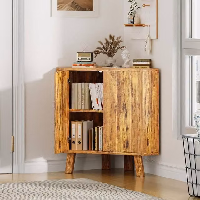 London Boutique Industrial Corner Storage Cabinet in Brown with Adjustable Internal Shelves and Hinged Doors W/D/H: 80 x 40 x 80 cm – 1