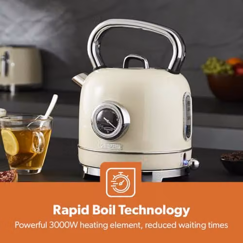 Geepas RetroVive 1.8L Electric Kettle in Beige with Stainless Steel and Auto Shut-Off – 3
