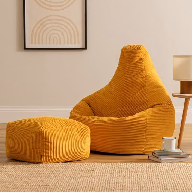 icon Dalton Corduroy Bean Bag and Footstool with Filling in Yellow – 1