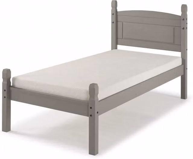 Mercers Furniture Corona Single Low End Bed Frame in Grey Waxed Rustic Pine Wood, W/D/H: 90 x 190 cm