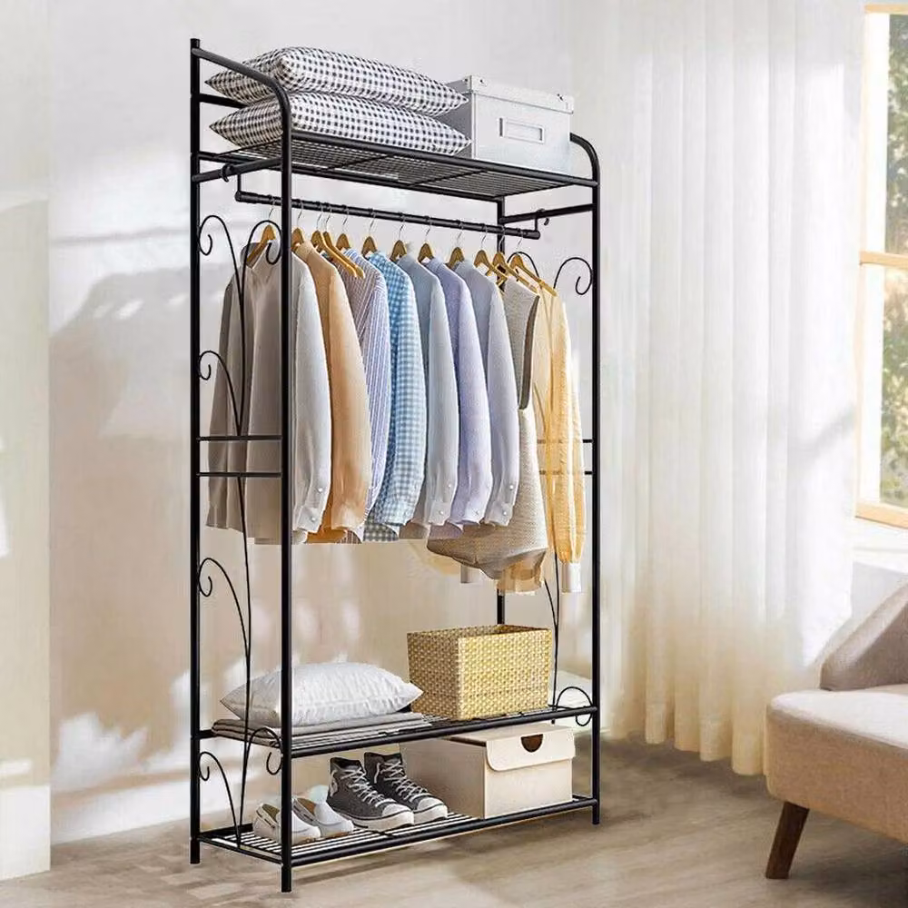 FORGEVIO Heavy Duty Metal Double Rail Garment Rack in Black, W: 50 cm, H: 161 cm, D: 79 cm, W/D/H: 50 x 79 x 161 cm – 2