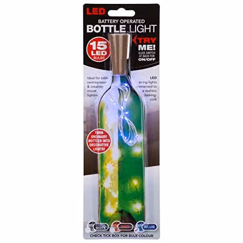 VFM Blue Battery Operated LED Mini Bottle Lights with Cork Stopper – 3