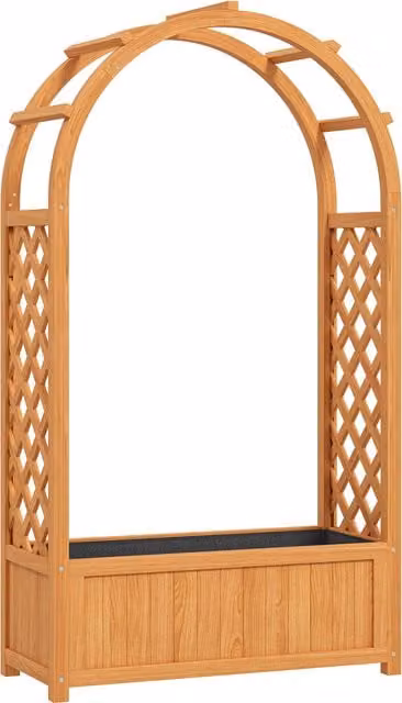 Outsunny Brown Wooden Raised Garden Bed with Trellis and Liner for Climbing Plants, H 145 x W 83 x D 36 cm