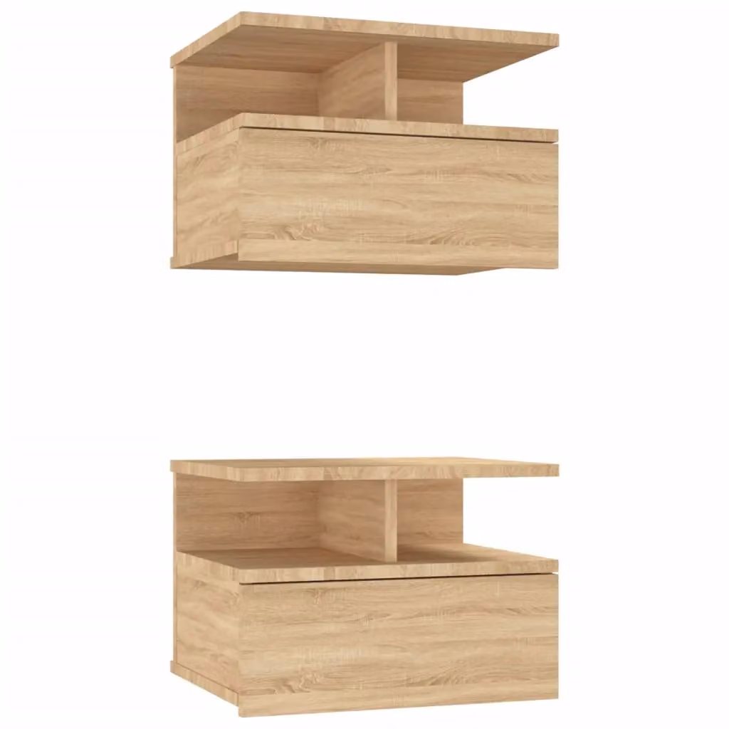 Berkfield Home Floating Nightstands, 2 Piece Sonoma Oak Set in Brown, W/D/H: 40 x 31 x 27 cm – 2