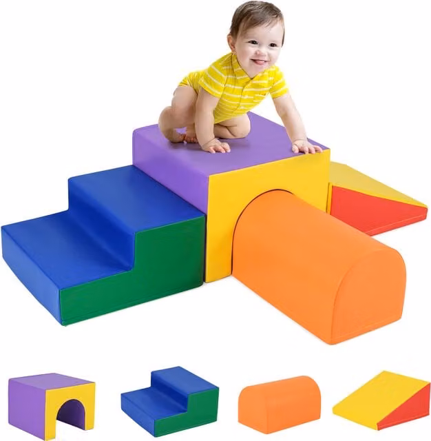 Costway Toddler Soft Foam Building Blocks Set in Purple and Multicolour