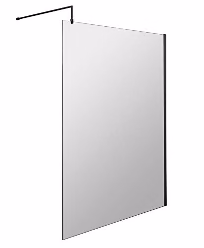 nuie WRSCBP14 Modern Wetroom Screen with Support Bar, 8mm Toughened Safety Glass, Clear, Matt Black, W: 140 cm
