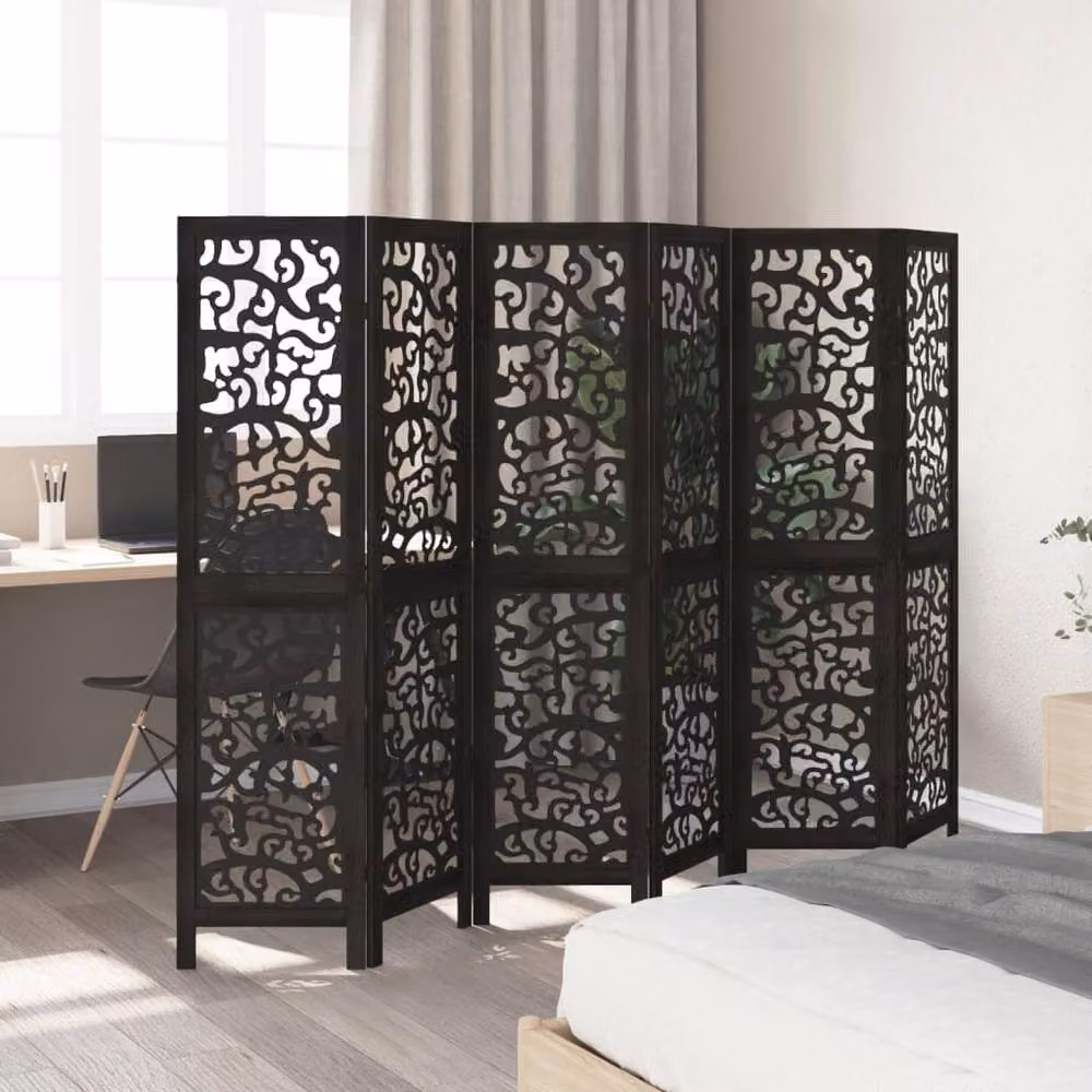 Berkfield Home 6-Panel Black Solid Paulownia Wood Room Divider – 3