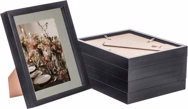 Nicola Spring Pack of 5 Rectangular 3D Box Photo Frames in Black and Grey with 5 x 7 inch Mounts