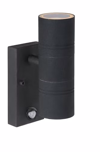 Lucide Arne-LED IR Black Wall Spotlight with Motion and Day/Night Sensor, IP44 Rated for Indoor and Outdoor Use, GU10 LED, 2700K Warm White – 1