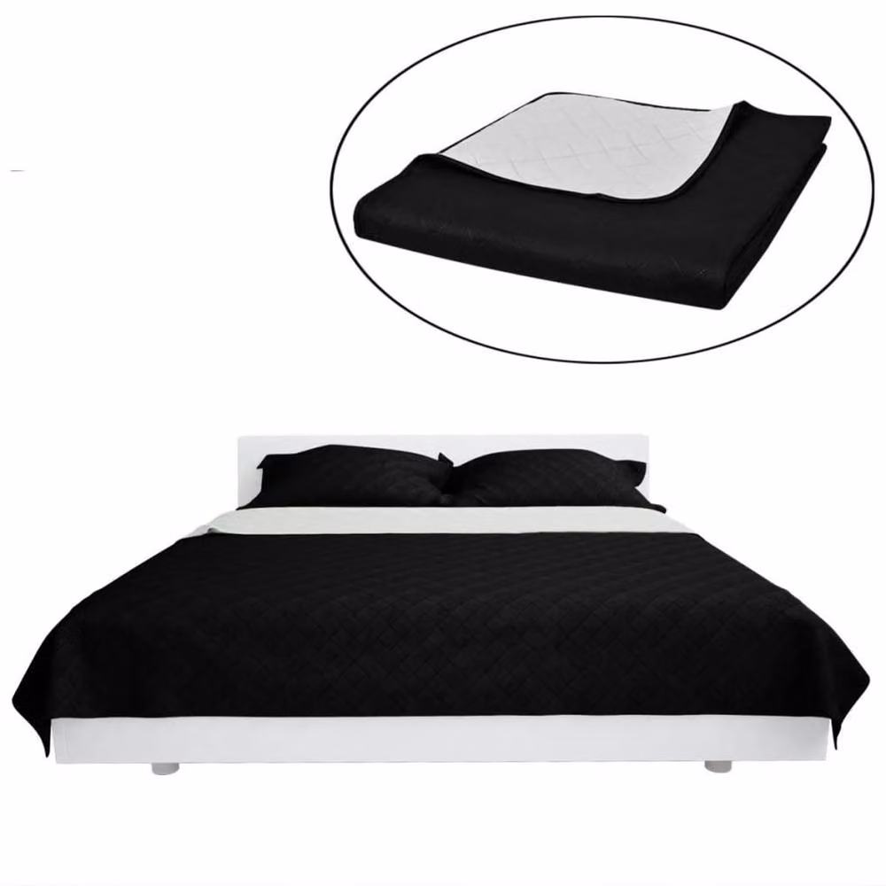 Berkfield Home Reversible Quilted Microfibre Bedspread in Black and White, W/D/H: 170 x 210 cm – 2