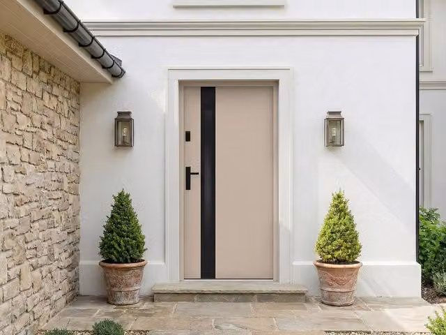 Vente-unique Modern Steel and Stainless Steel Front Door with Smoked Glass Insert in Black, H: 207 cm, W: 100 cm
