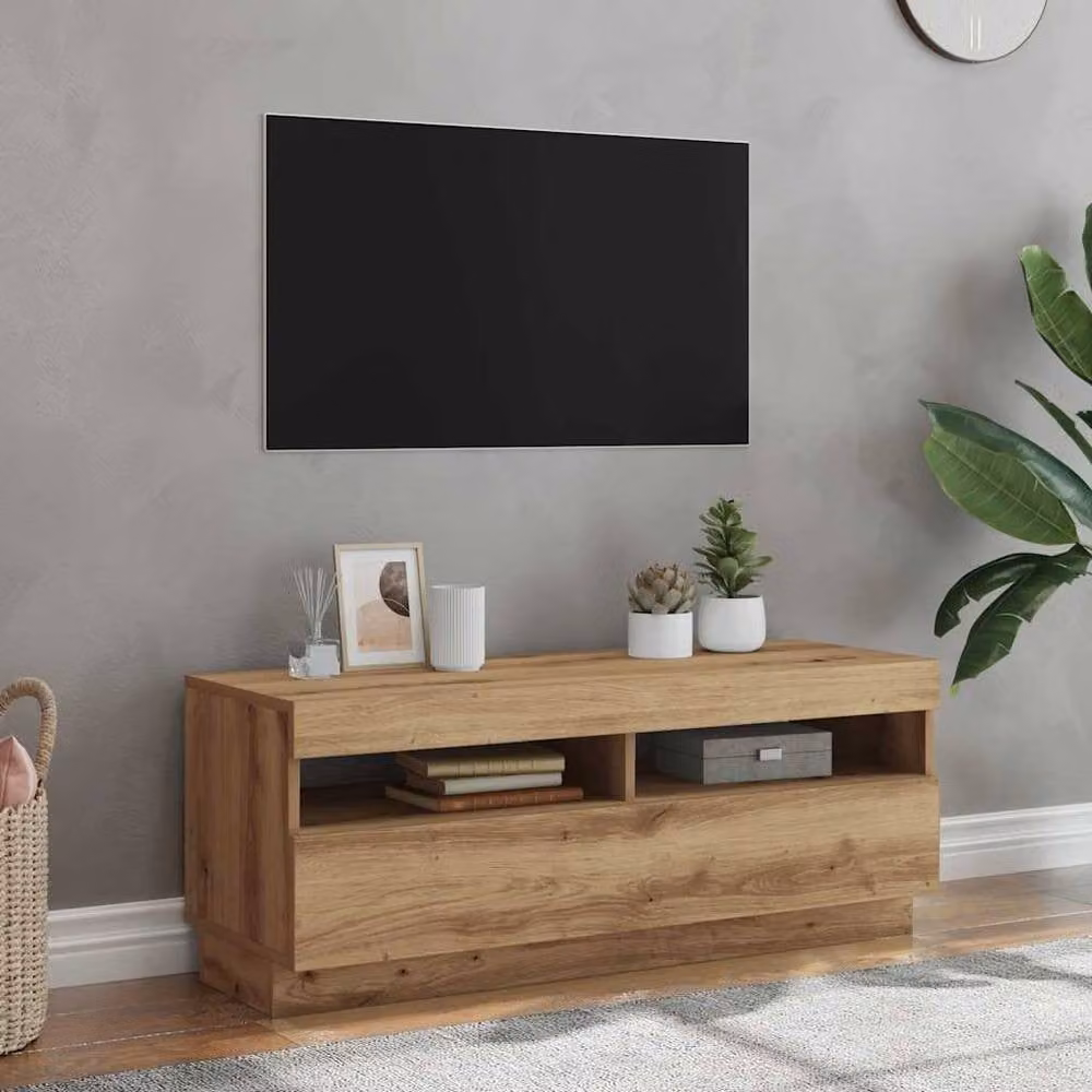 Berkfield Home Artisan Oak TV Cabinet with LED Lights, W/D/H: 100 x 35 x 40 cm – 2