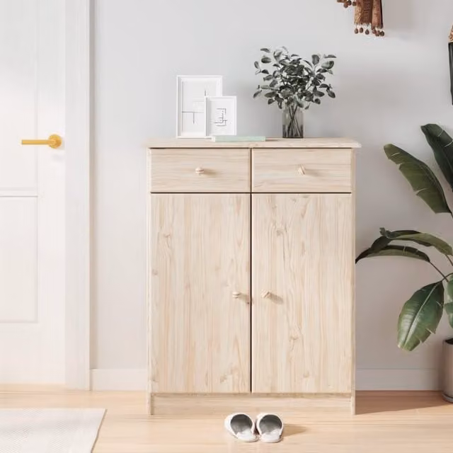 Berkfield Home ALTA Shoe Cabinet in Brown Solid Pine Wood, W/D/H: 77 x 35 x 96 cm – 1